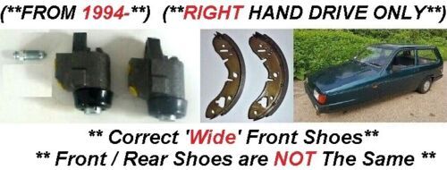 FRONT BRAKE SHOES SET & FRONT WHEEL CYLINDERS x2 (Reliant Robin & Rialto) (** From 1994- **)  